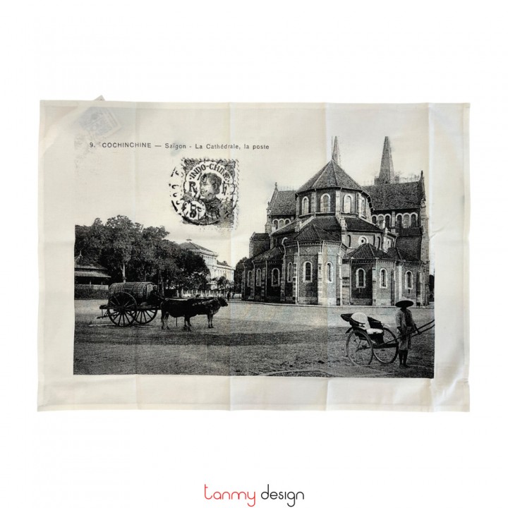 Tea towel - Sai Gon Calthedral - different colors ( white cloth- beige cloth )